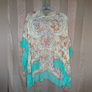 💎 Soft Surroundings Women's Cover-up Floral Patterned Kimono Turquoise Accents